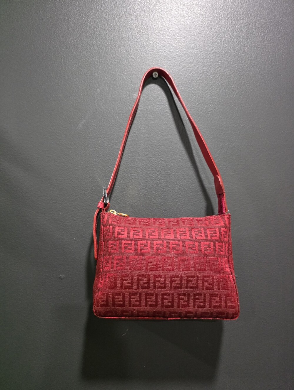 Fendi Authentic Mini Small Shoulder bag FF Monogram Pochette Baguette Vtg 8x5